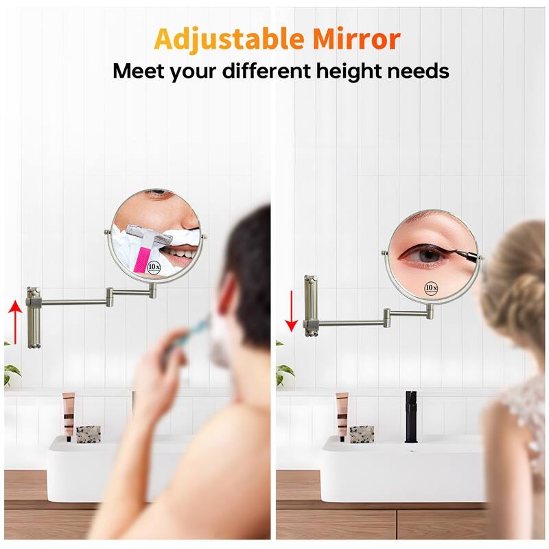 Height Adjustable 8 Inch 1x/10x Magnifying Double Sided Vanity Mirror