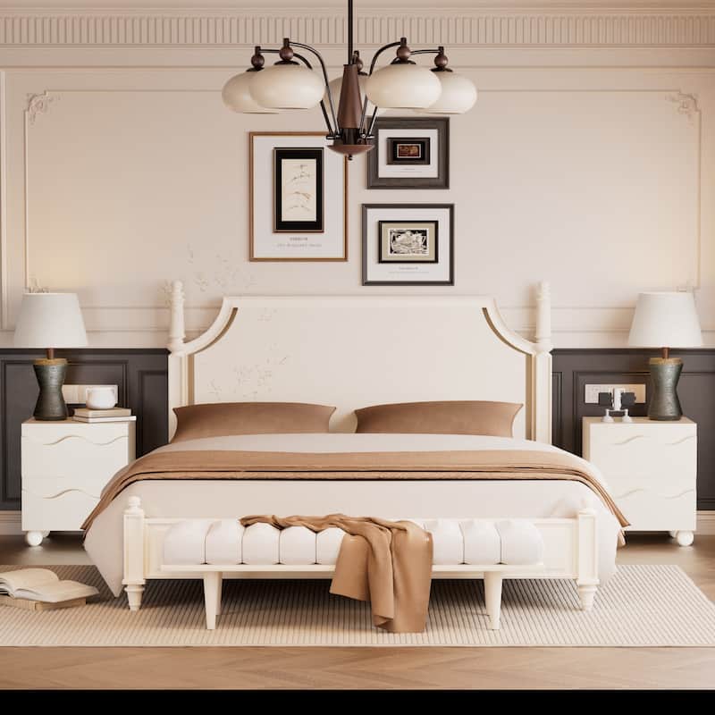 Wave Front 2 Drawers Nightstand Accent End Table Bedside Table