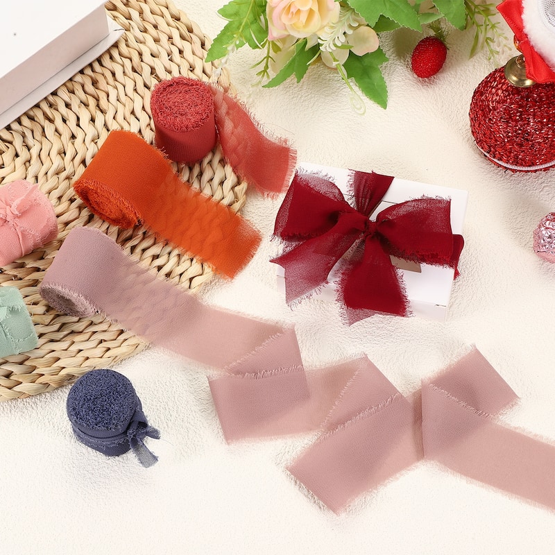 3 Roll 1.5"x7 Yd Handmade Fringe Chiffon Ribbon Frayed Silk Ribbon - 1.5"x7 Yd