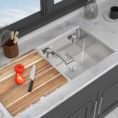Undermount Kitchen Sink With Folding Faucet and Cutting Board