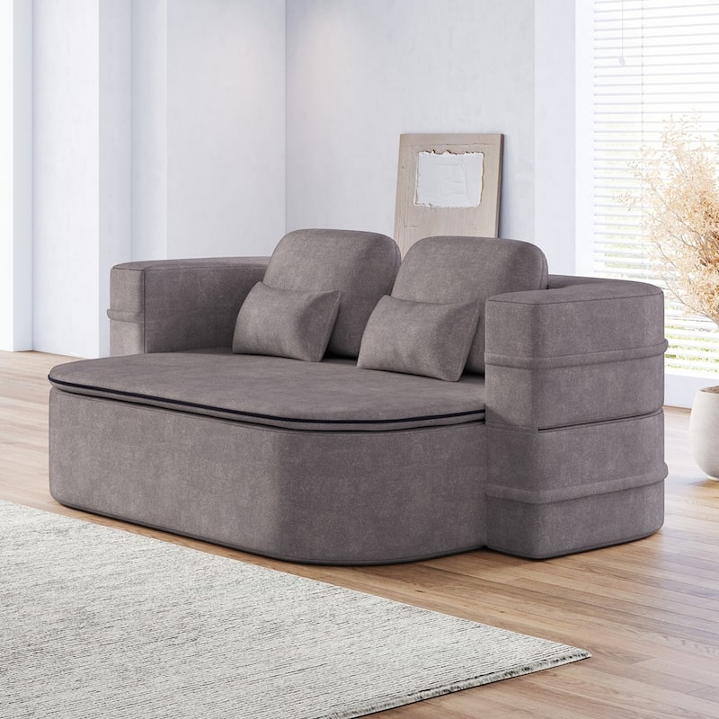 Folding Mattress Sofa with Fixed Shape Frame Convertible Sleeper Foam Sofa Bed with Blanket - Grey/Chenille