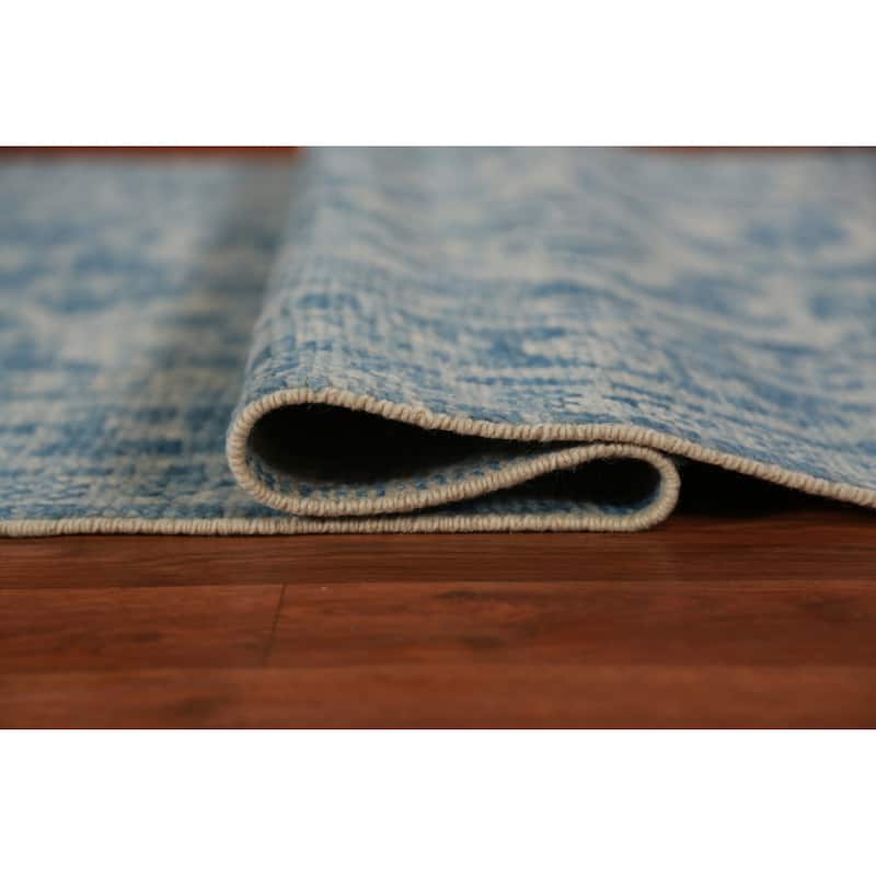 Hand Knotted Oriental 100% Wool Carpet Transitional All-Over Navy Blue & Blues Oushak Runner Rug - 17' 4'' X 3' 2''