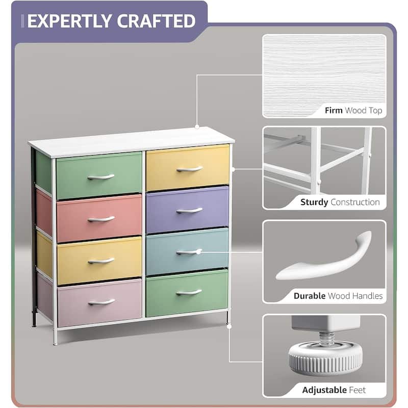 Sorbus Kids Dresser with 8 Drawers - Furniture Storage Chest Tower Unit - Steel Frame, Wood Top, Tie-dye Fabric Bins (Pastel 1)