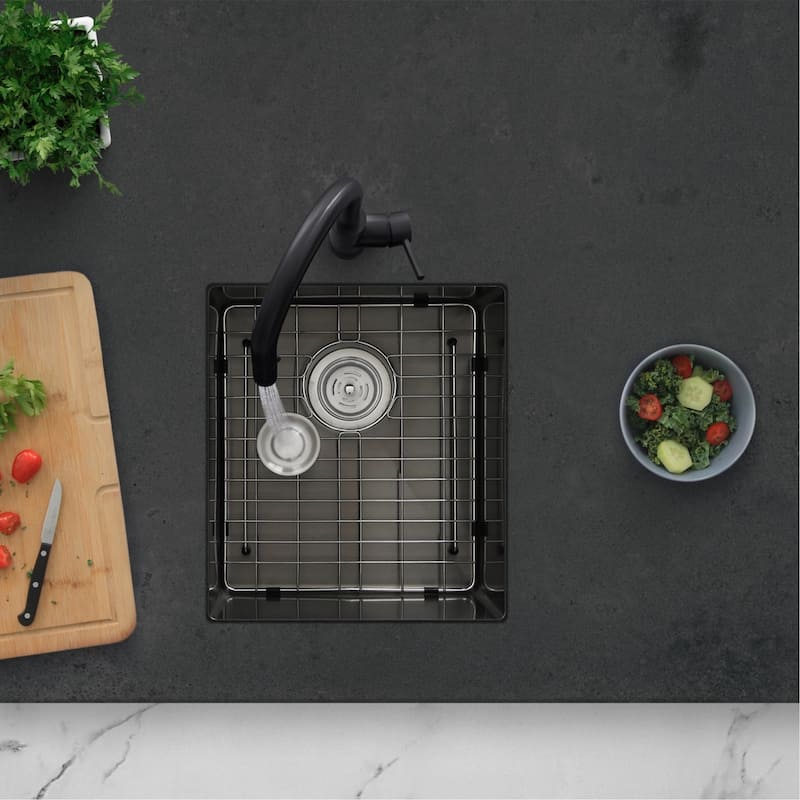 Undermount 16" Graphite Black Single Bowl Kitchen Sink Handmade