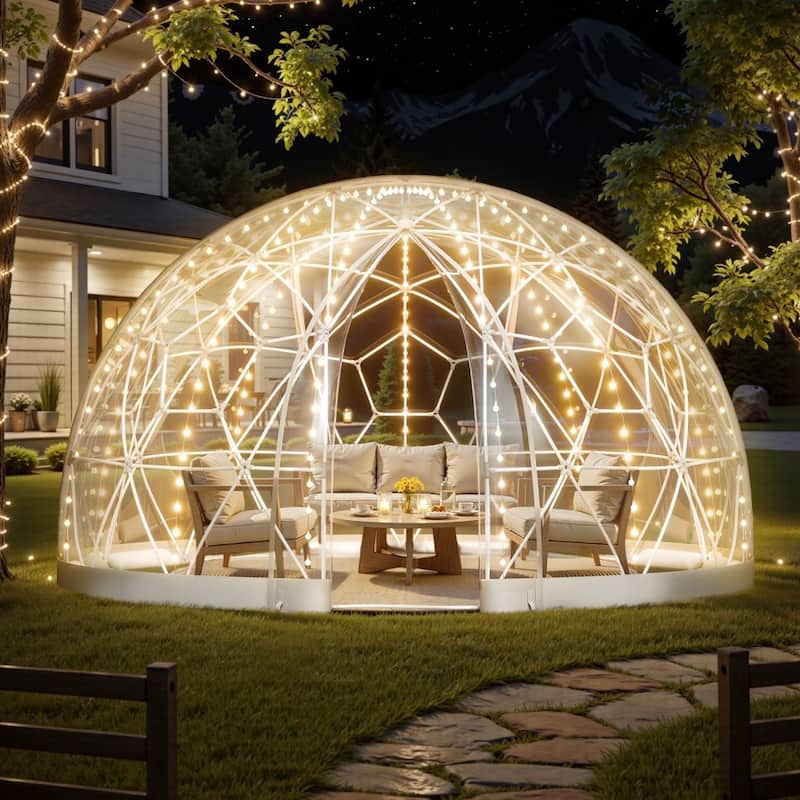 12ft Clear Weather-Resistant PVC Bubble Dome Igloo Tent with Windows and Zippered Door for Garden or Patio - 11.8 × 7.2 ft
