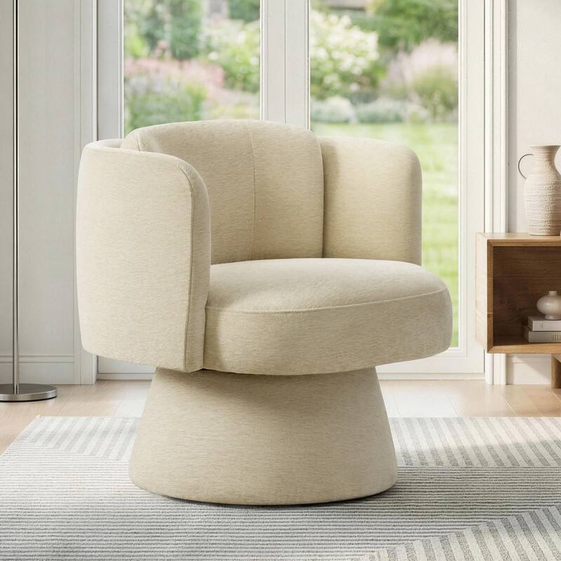 Spruce & Spring Modern Swivel Barrel Accent Chair for Living Room, Bedroom & Nursery - Single - Beige