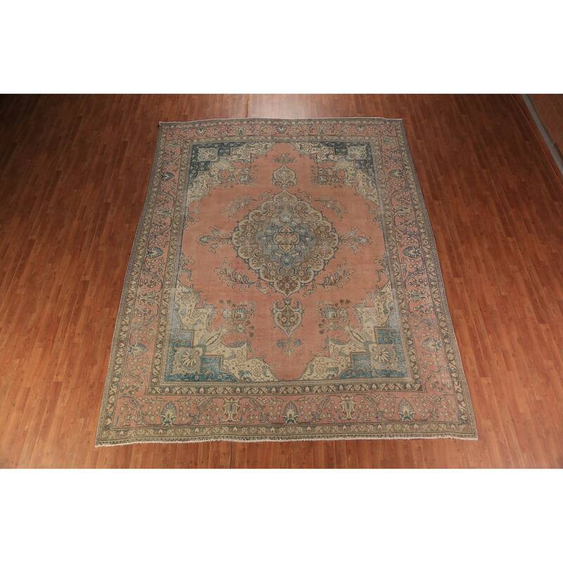 Geometric Tabriz Persian Area Rug Hand-Knotted Traditional Wool Carpet - 9'10"x 12'8"