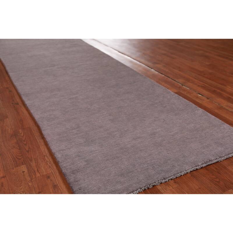 Hand Knotted Oriental 100% Wool Carpet Modern Solid Purples Gabbeh Runner Rug - 10' 2'' X 3' 0''