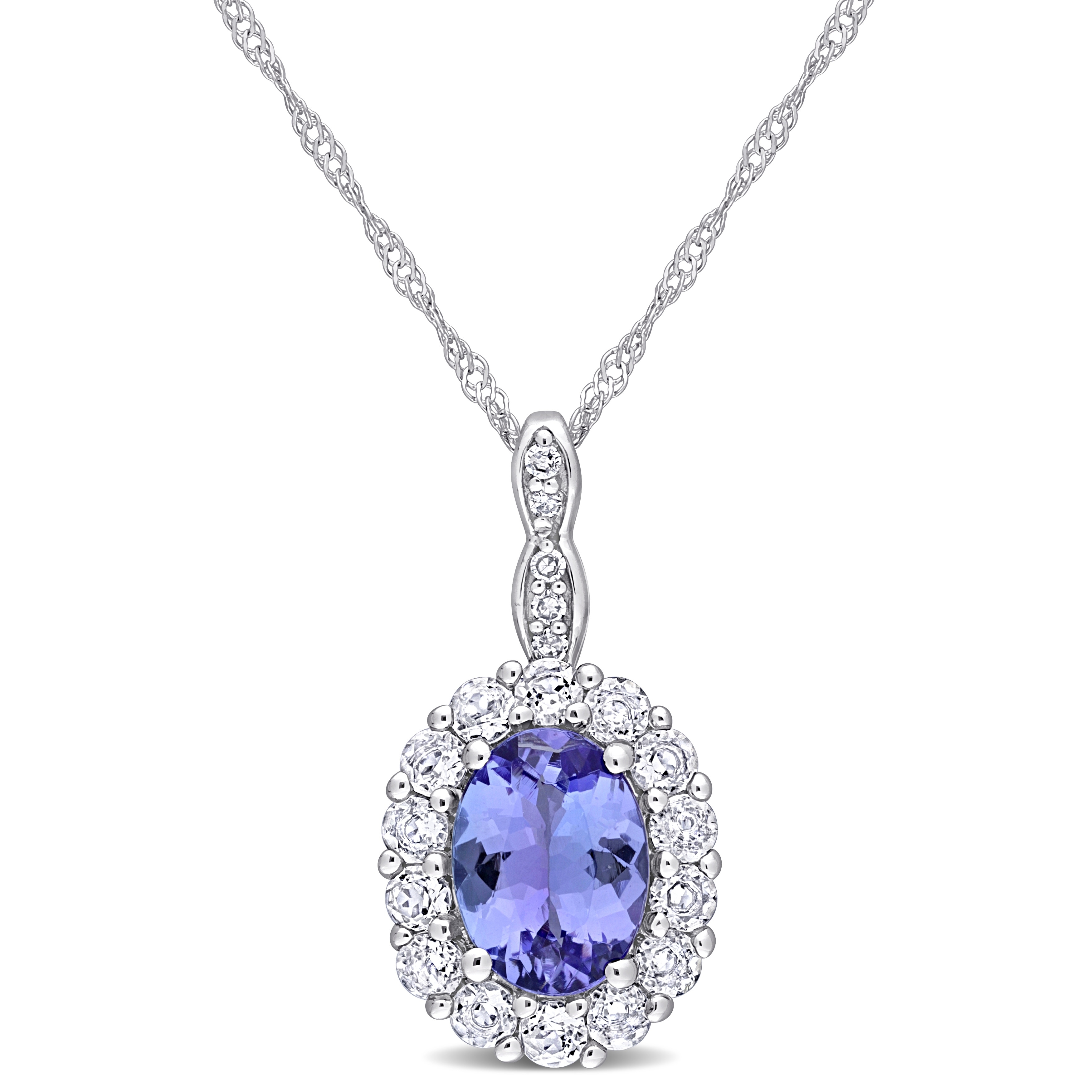 Miadora 14k White Gold Oval-cut Tanzanite White Topaz & Diamond Accent Halo Necklace