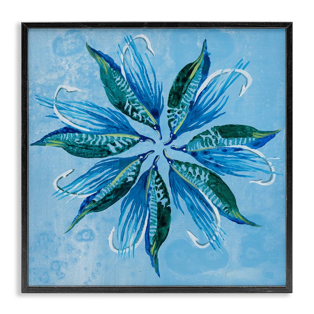 Stupell Blue Flower Shape Design Framed Giclee Art Design By Liz Jardine