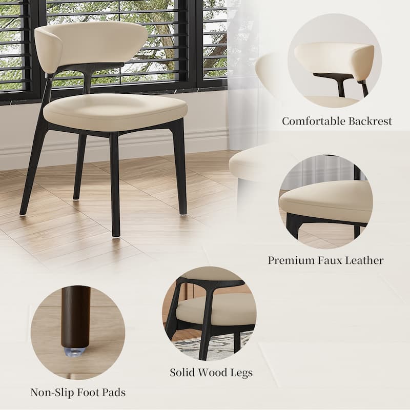 Faux Leather Dining chairs,Black Solid Wood, Beige Faux Leather, Set of 2, Not Assembled need