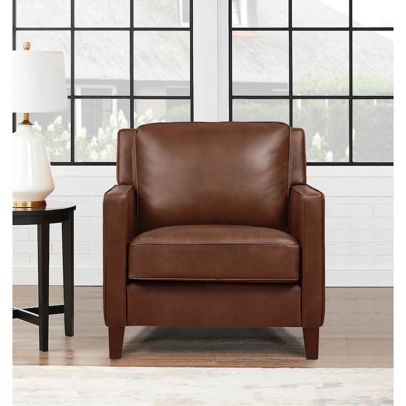 Hydeline Ashby Top Grain Leather Chair With Feather, Memory Foam and Springs