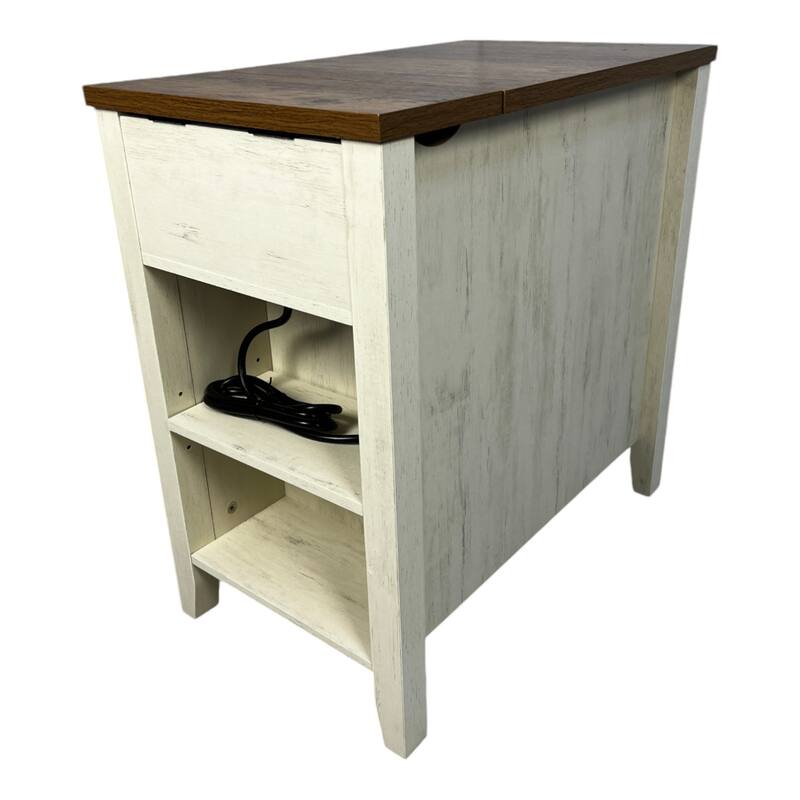 Farmhouse End Table with Charging Station,Night Stand with Barn Door and Drawer