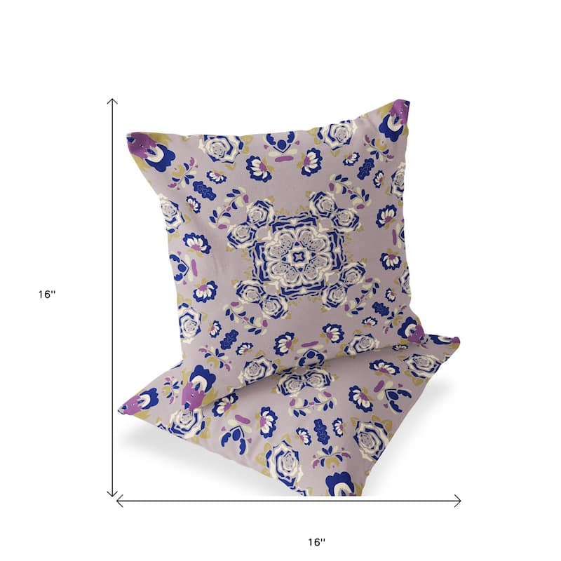 HomeRoots Set of Two 16" X 16" Blue and Purple Blown Seam Floral Indoor Outdoor Throw Pillow - 16.00' X '16.00' X '5.00
