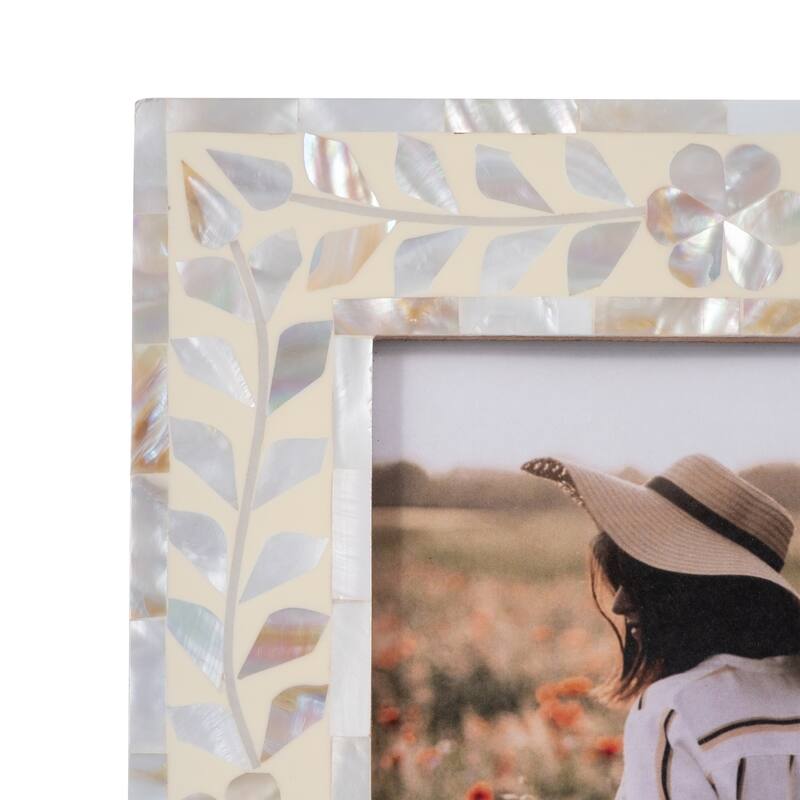 Wood Mother Of Pearl Inlay Vine Photo Frame - Ivory