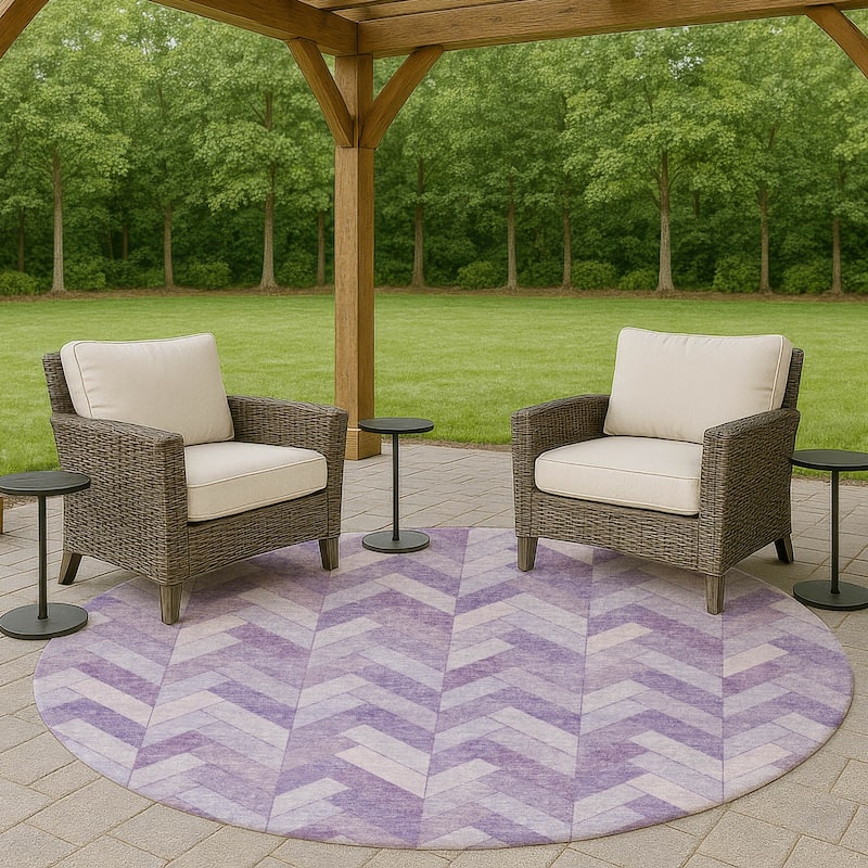 Machine Washable Indoor/ Outdoor Modern Chevron Chantille Rug - Plum - 8' x 8'