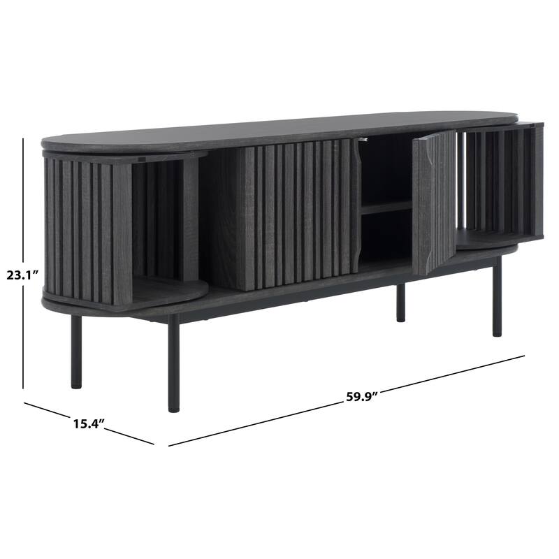 SAFAVIEH Home Enid 4 Door Media Stand. - 60Wx15Dx23H - Distressed Black.