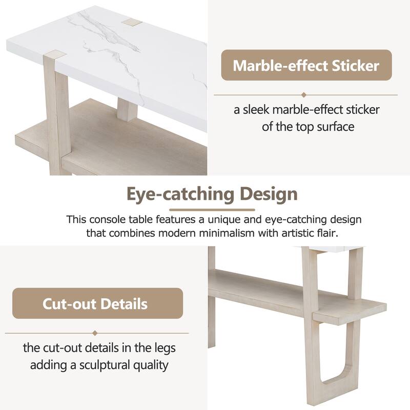Elegant Console Table with Marble-Effect Top and Versatile Storage Solutions for Entryway and Living Room