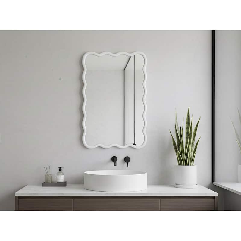 20"x30" Wavy Rectangle Solid Wood Frame Decorative Mirror,For Bedroom, Bathroom, Living Room, Entryway