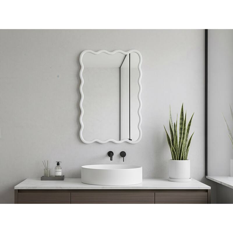 20"x30" Wavy Rectangle Solid Wood Frame Decorative Mirror