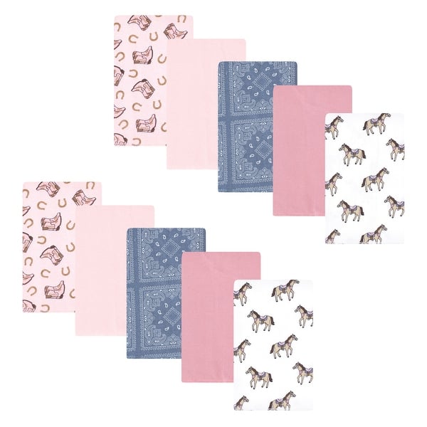 slide 1 of 1, Hudson Baby Girls Cotton Flannel Burp Cloths 10-Pack, Cowgirl, One Size - Cowgirl 10 Pack - One Size One Size - Cowgirl 10 Pack