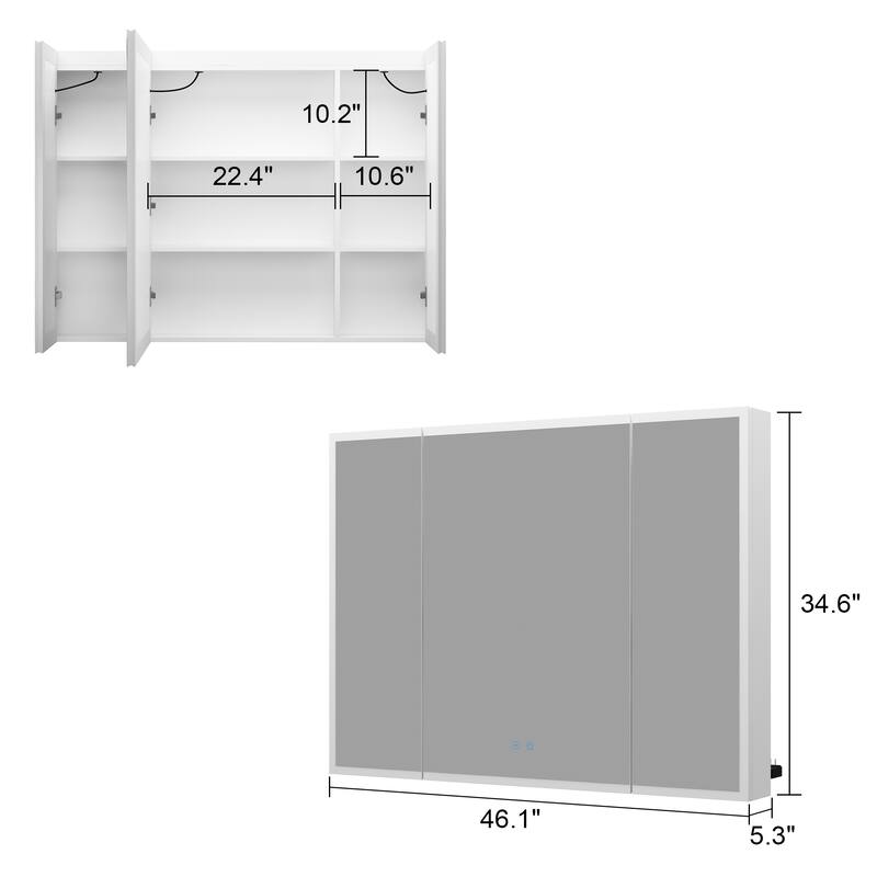 Smart Touch LED Mirror Cabinet - Fogless Vanity with Ambient Lighting - 45.9"