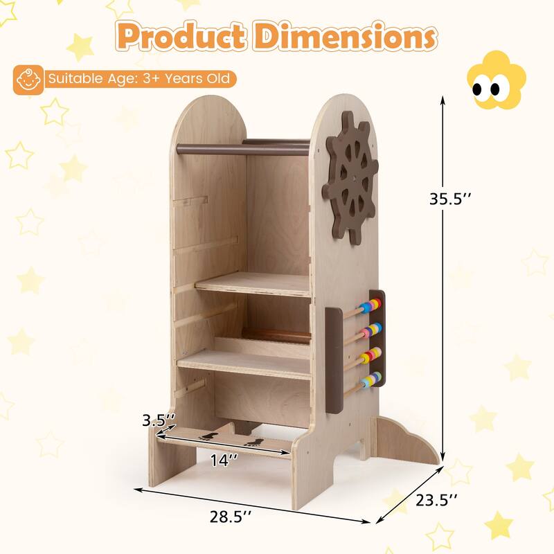 Gymax Toddler Step Stool Kids Kitchen Standing Tower w/ Adjustable - Natural