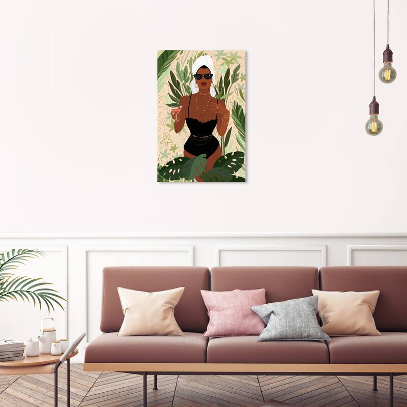 Wynwood Studio Fashion and Glam After Spa Cocktail Green and Cream White Tropical Wall Art Canvas Print - 30 x 20