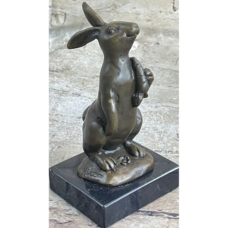 Signed Original Milo European Bronze Bunny W/ Carrot Sculpture Statue Figure Art