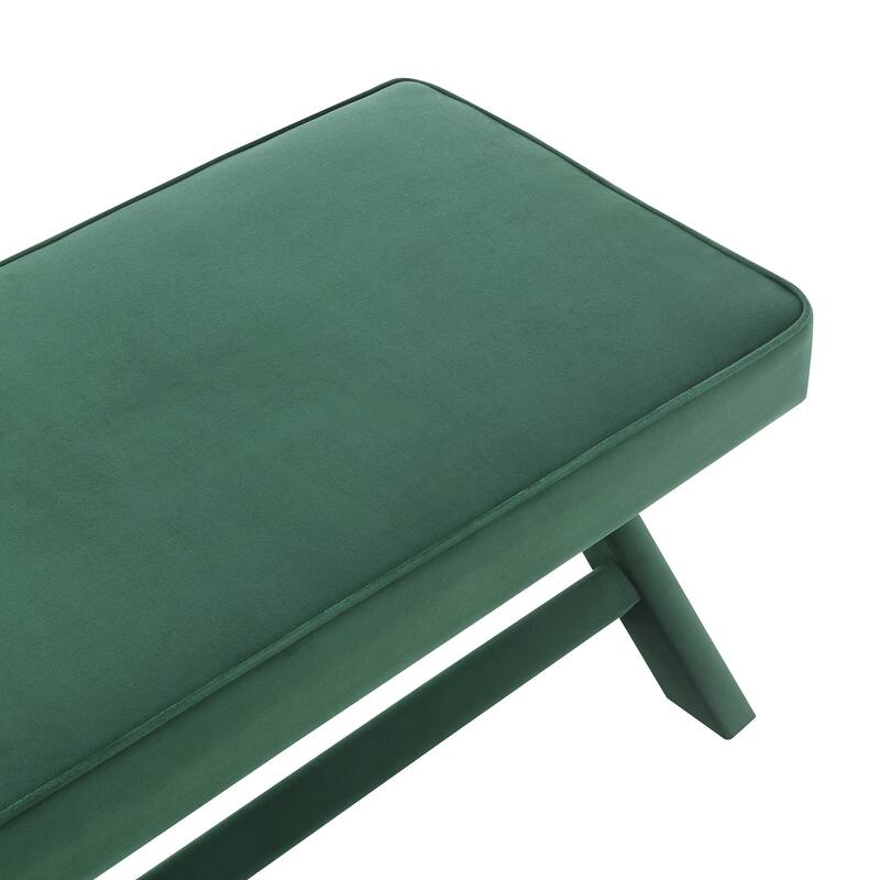 Comfort Double Bench Upholstered in Velvet Fabric,Stool with Stylish X-Crossed Legs,Comfort Cushion with Piping