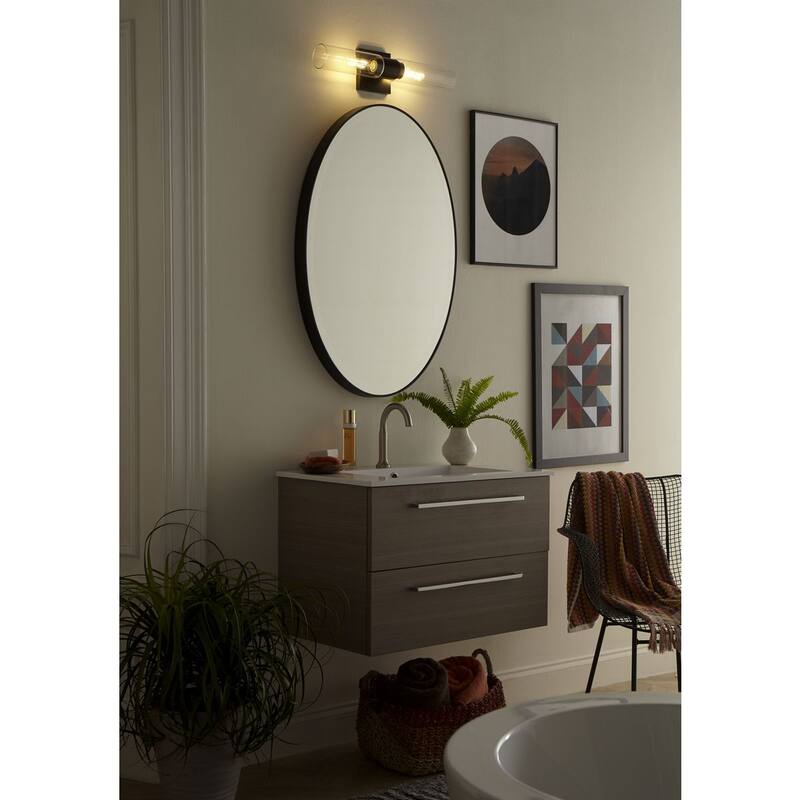 Clarion Collection 2-Light Matte Black Clear Glass Modern Wall Light