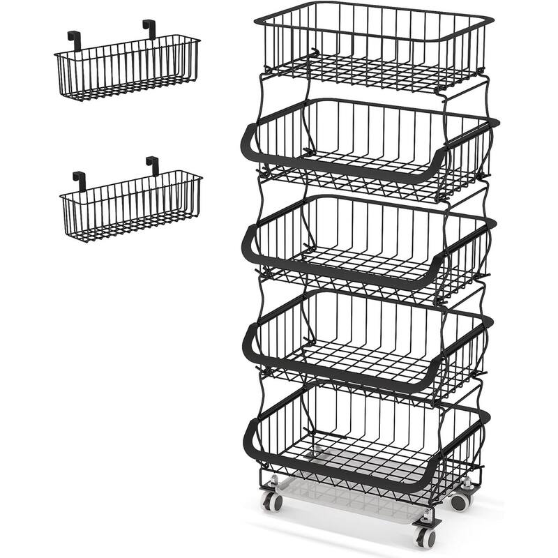 3 Tier Fruit Basket Metal Wire Basket Cart with Rolling Wheels