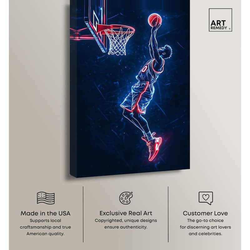 Shoot Some Hoops Neon Canvas by Art Remedy, Gallery Wrapped