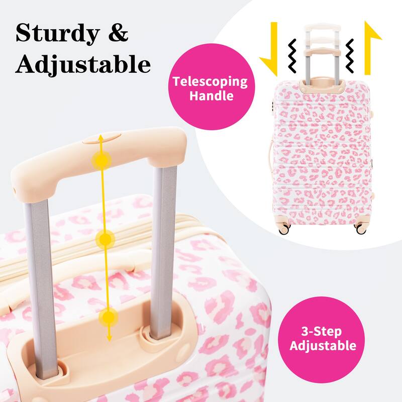 3-Piece, Modern Luggage Sets, Expandable Luggage with Silicone Handles and TSA Lock, for Boarding Travel, Pink Leopard