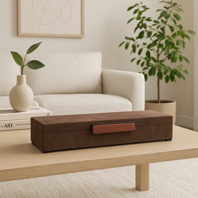 Elegant Decorative Box with Lid in Faux Leather - 18", Black & Brown - 18.0" - Brown - 18.0"