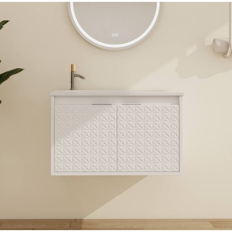 Malwee 24"/30"/36"/48" Floating Bathroom Vanity, Wall Mounted Bathroom Vanity with Resin Top,Soft Close Doors