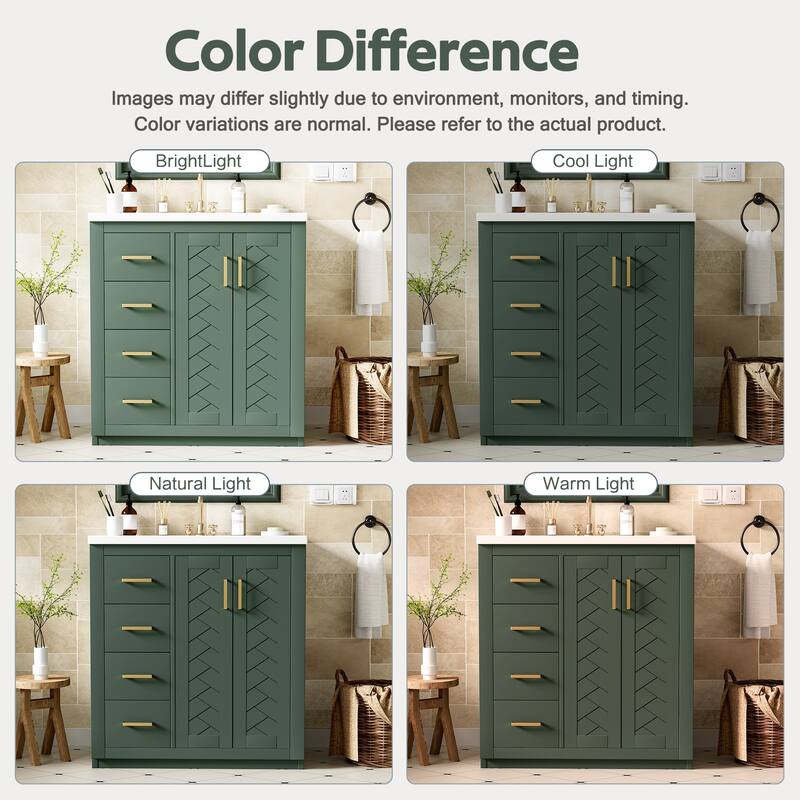 GDFStudio - Montvale Modern Freestanding Bathroom Vanity with Ceramic Sink and 3 Storage Drawers & Soft Closing Doors - 30'W