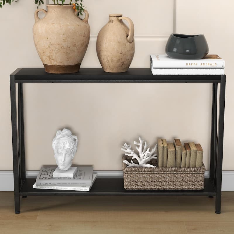 39.4" Behind Couch Table, Narrow Sofa Table - Black