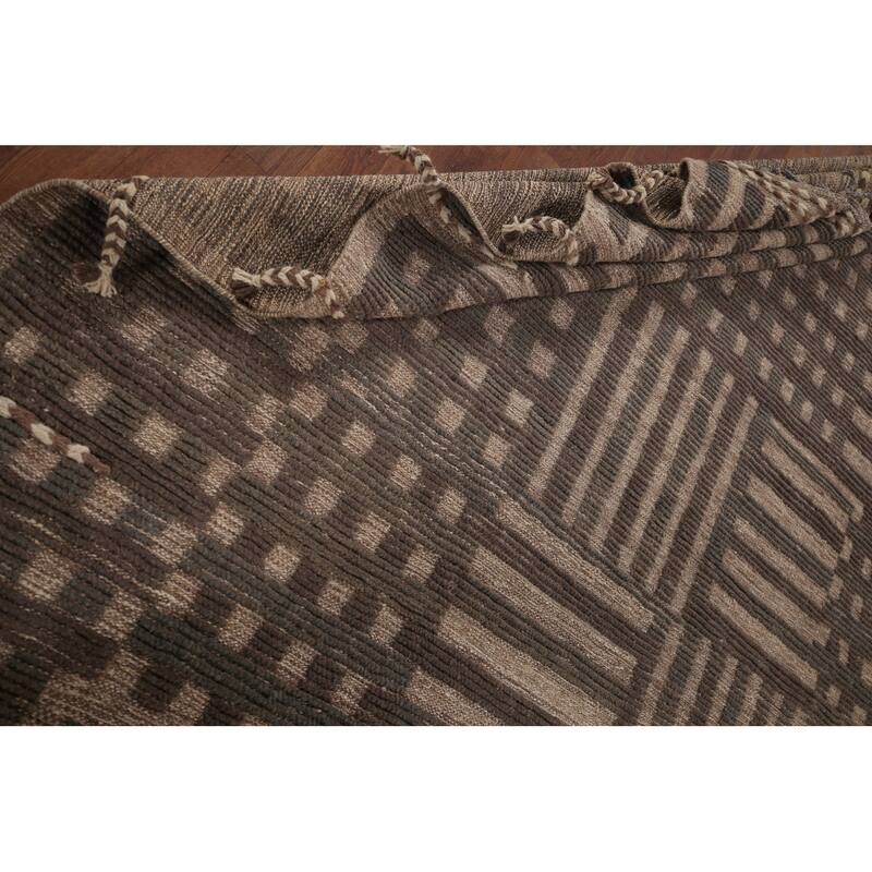Brown Moroccan Modern Area Rug Hand-Knotted Wool Carpet - 7'9"x 10'8"