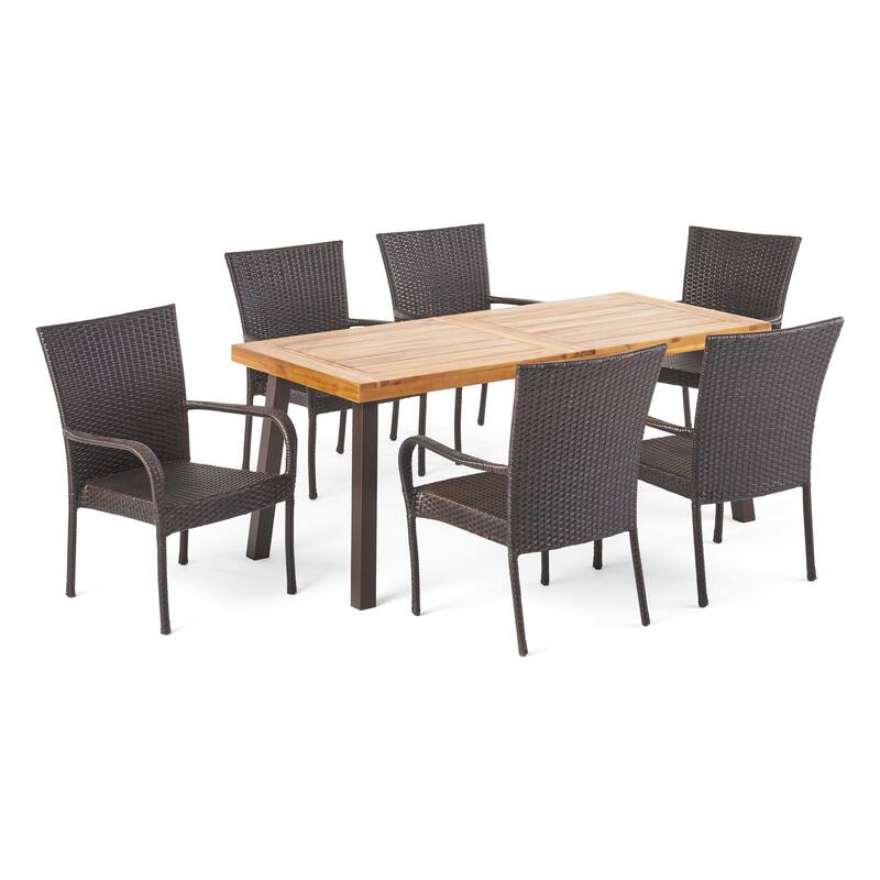 Sutton Outdoor 7 Piece Acacia Wood/ Wicker Dining Set by Christopher Knight Home