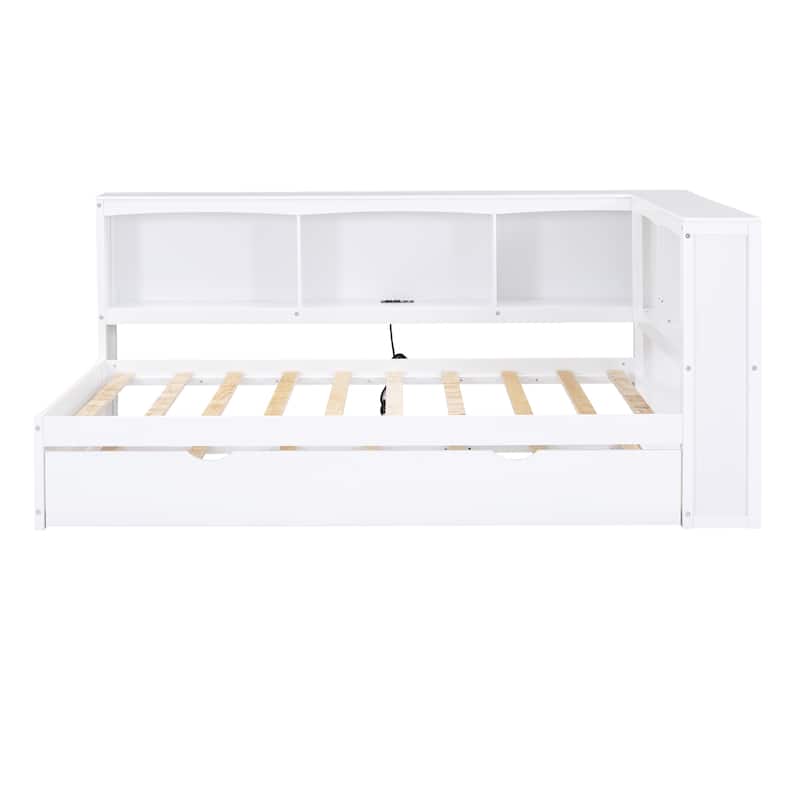 Twin Daybed with 5 Storage Cabinets, USB Ports, and Trundle - Durable Pine Wood Frame