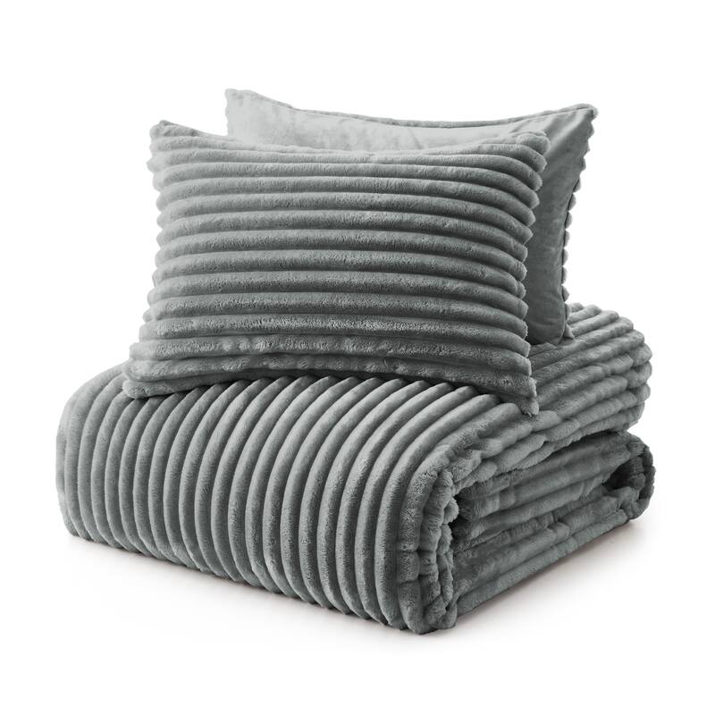 Flannel Fleece Plush Fuzzy Comforter Set Fluffy Winter Bedding Set with 2 Pillowcases