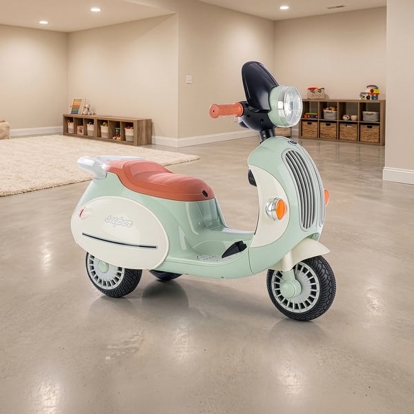 slide 2 of 7, Lil Rider Green Plastic Three Wheel LED Light Electric Motorcycle Green/ Beige