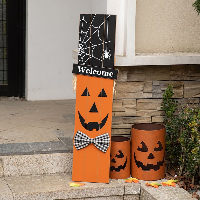 Glitzhome Halloween/Fall Double Sided Scarecrow/Pumpkin Porch Decor