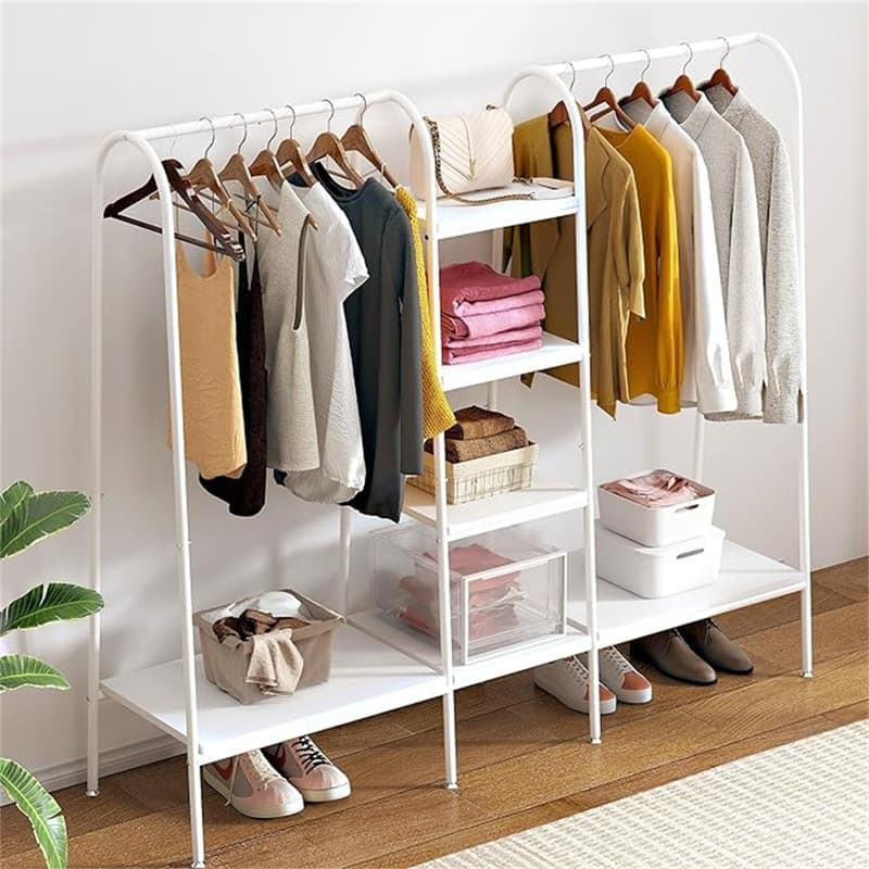 Free-Standing Garment Clothing Racks - 16.7"D x 62.9"W x 59.8"H - 16.7"D x 62.9"W x 59.8"H - White-Pro