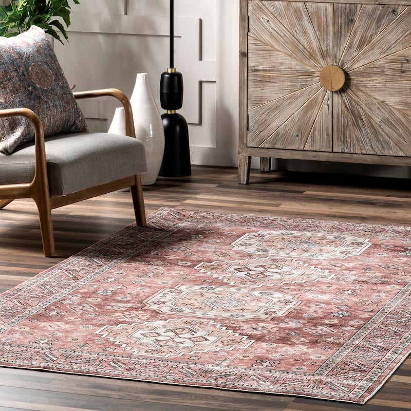 Nuloom Tindra SpinClean Faded Multi Medallion Machine Washable