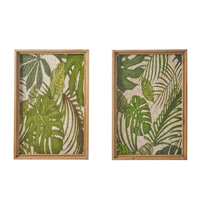 Wood Leaf Tropical Wall Decor with Brown Frame - Set of 2 Green - Roche River Decor