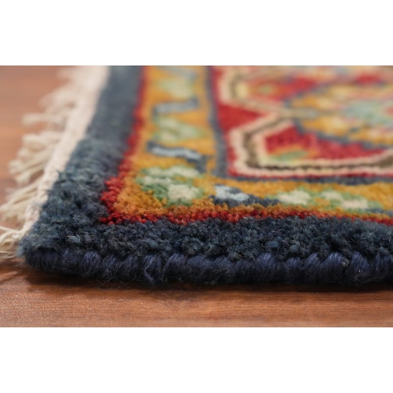 Hand Knotted Oriental 100% Wool Carpet Traditional Geometric Navy Blue & Blues Viss Area Rug - 8' 11'' X 5' 11''