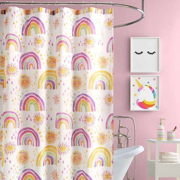 slide 2 of 2, Rainbows and Suns Shower Curtain - Pink/Purple - 72x72