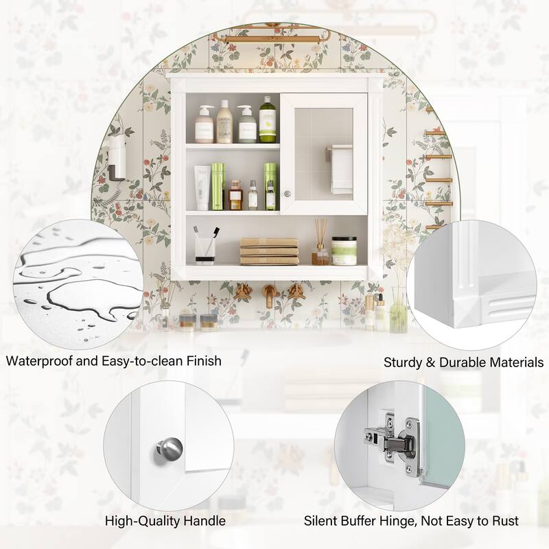 32'' Bathroom Wall Cabinet with Mirror, Wall Mounted Medicine Cabinet with 4 Shelves, Adjustable Shelves